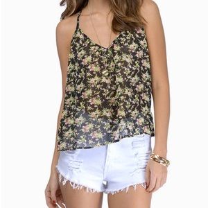 Black Floral Tank Top with Lace